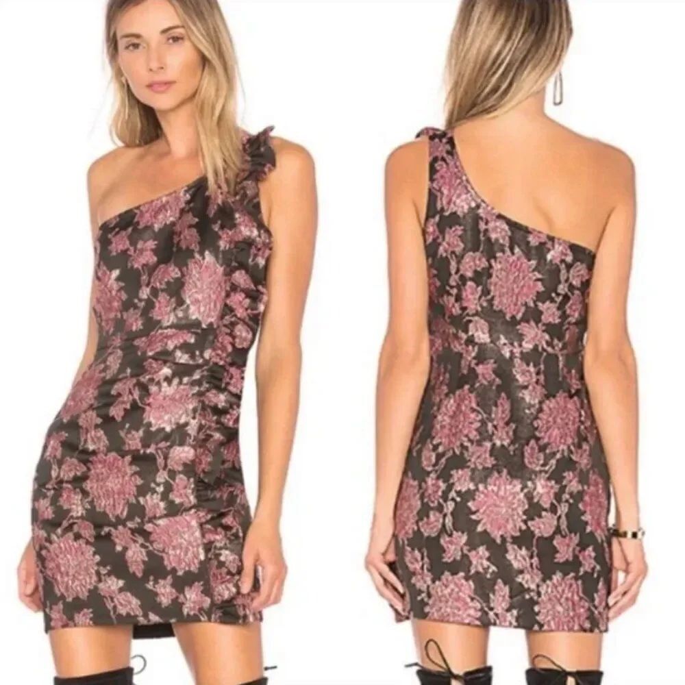 For Love & Lemons Luella Jacquard Mini Dress S - Black & Pink